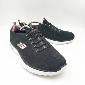 SKECHERS Empire Delux Spotted Relaxed Black Rose Gold Slip On Sneakers Women 8.5